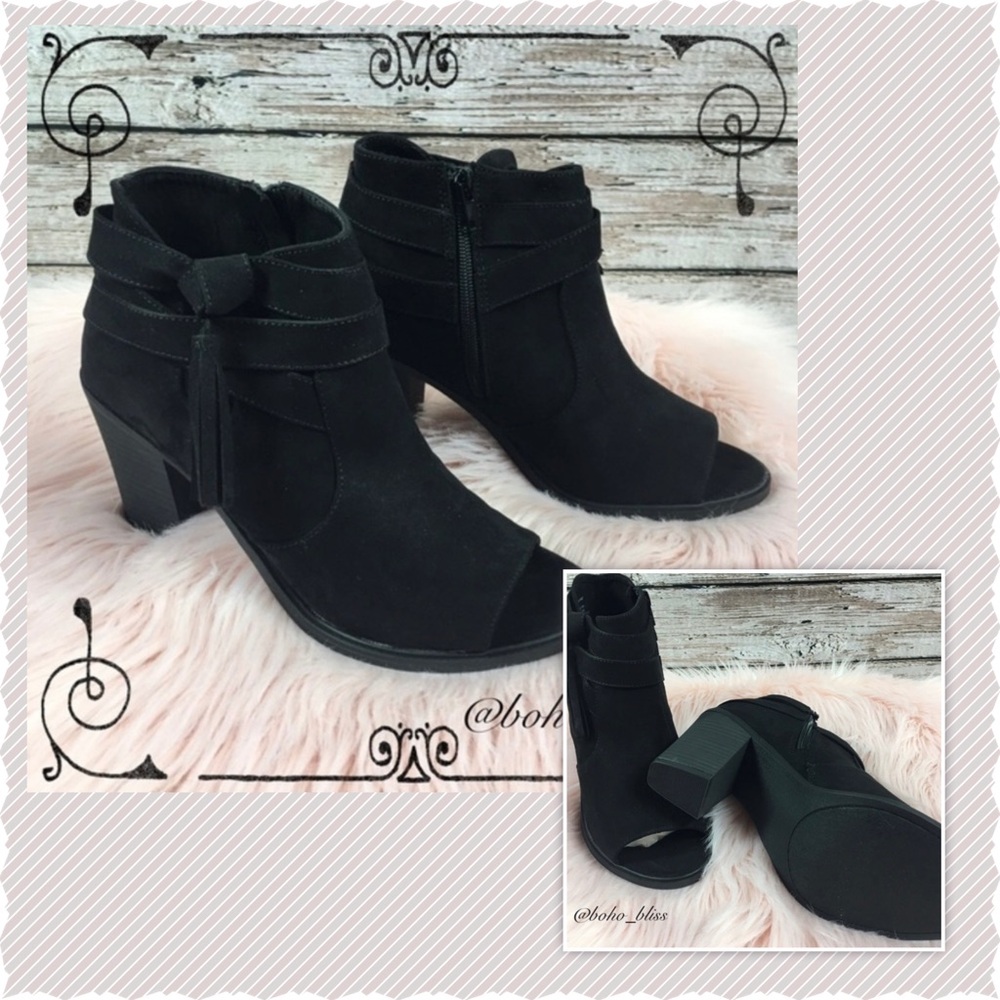 RAMPAGE | Black Tassel Peep Toe Ankle Bootie NEW